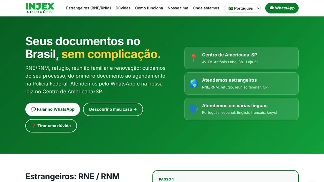 Site da Injex para estrangeiros