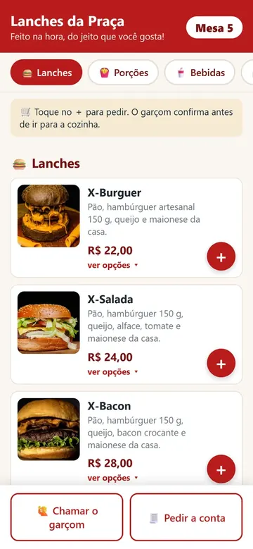Cardápio digital no celular