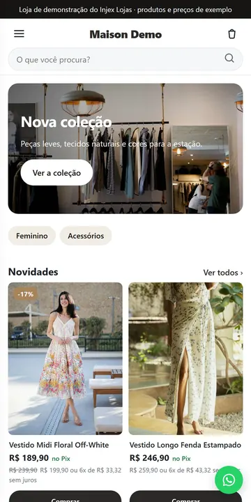 Site da Maison Demo no celular