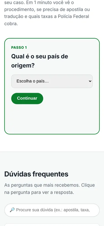 Assistente que pergunta o país de origem